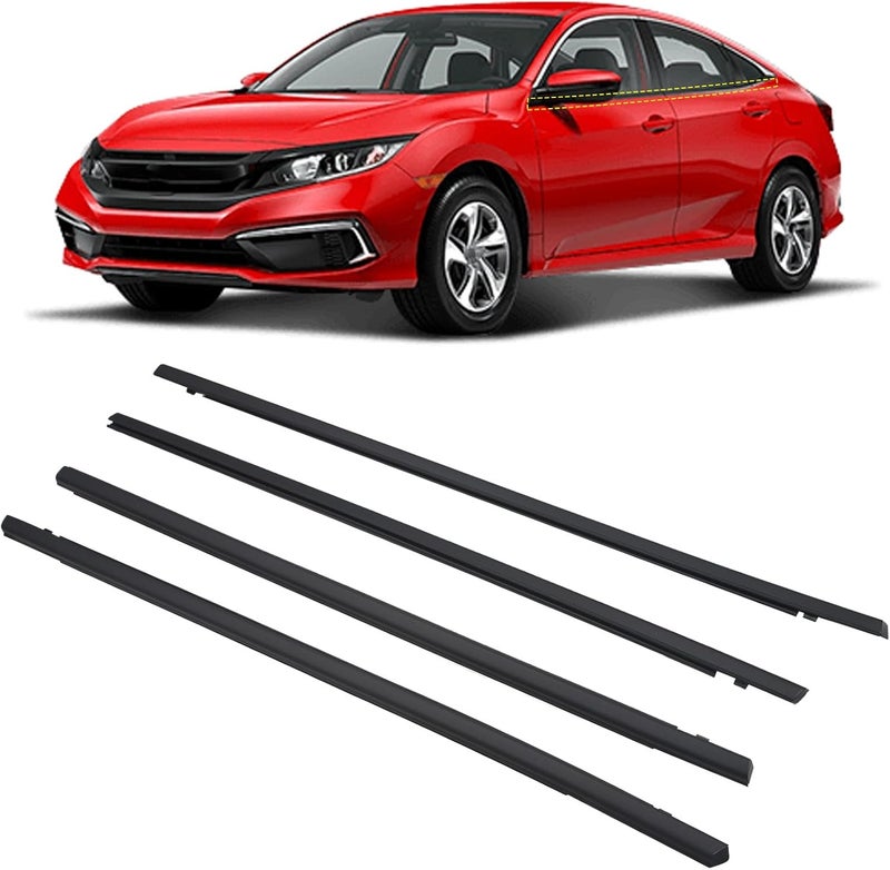 ZONFANT 4 Pcs Car Outer Door Window Moulding Trim Weatherstrip Seal Belt Compatible with Honda Vehicle Civic 4 Door Sedan 2016-2021, Replace#72450-TEA-T01 72410-TEA-T01 72950-TEA-T01 72910-TEA-T01 - Image 1